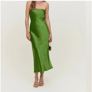 Reformation Joanne Strapless Silk Midi Dress